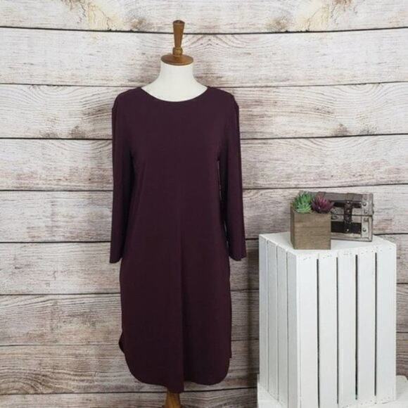 H&M Basic Womens Midi Shift Dress‎ Quarter Sleeve Maroon XS - Picture 1 of 2